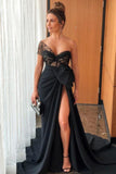 Black Thigh-high Slit One Shoulder Formal Prom Dress