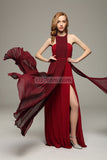 Sexy Burgundy Two-Tones Pleated Prom Long Dress