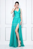 Sexy One Shoulder Thigh-high Slit Floor Length Prom Dress