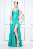 Sexy One Shoulder Thigh-high Slit Floor Length Prom Dress