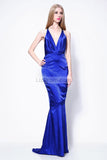 Sexy Royal Blue Mermaid Deep V-neck Open Back Prom Dress