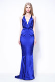 Sexy Royal Blue Mermaid Deep V-neck Open Back Prom Dress