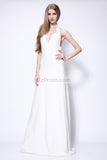 Sexy White Halter Backless Long Prom Formal Dress