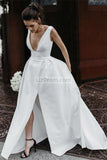 Sexy A-Line Plunge Sleeveless Wedding Dress With V-neck