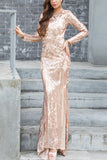 Sexy See Through Long Sleeves Mermaid Scoop Long Evening Dress