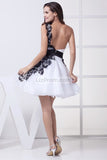 Short White And Black One Shoulder Party Homecoming Dress