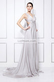 Silver Deep V-neck Cut Out Sexy Formal Evening Dress