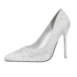 Silver Rhinestone Wedding Pointed Toe Shoes Stiletto Heels