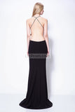 Simple Slip Sexy Black Thigh-high Slit Prom Dress