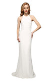 Simple White Halter Backless Column Prom Dress