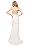 Simple White Halter Backless Column Prom Dress