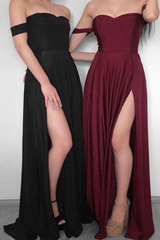 Robe de bal de soirée simple à épaules dénudées et fente latérale