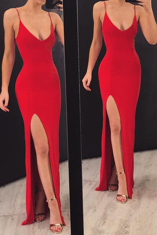 Simple Red Spaghetti Straps Evening Party Dresses