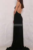 Simple Sexy Black Two Slit A-Line Spaghetti Straps Evening Prom Dress Dresses