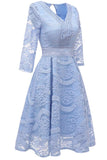 Sky Blue Lace A-line Prom Dress With Long Sleeves