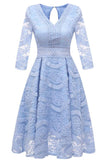 Sky Blue Lace A-line Prom Dress With Long Sleeves