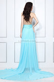 Sky Blue Strapless Ruffled Backless Bridesmaid Prom Dress