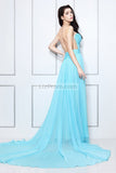 Sky Blue Strapless Ruffled Backless Bridesmaid Prom Dress