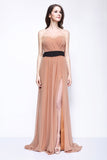 Strapless Chiffon Slit Bridesmaid Evening Dress