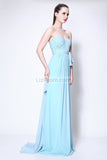 Strapless Light Sky Blue Ruffle Slit Bridesmaid Prom Dress