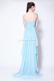 Strapless Light Sky Blue Ruffle Slit Bridesmaid Prom Dress