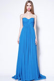 Strapless Pleated Blue Long Prom Bridesmaid Dress