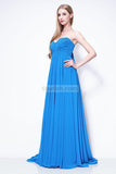 Strapless Pleated Blue Long Prom Bridesmaid Dress