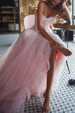 Strapless A-line Pink Tulle Sexy Evening Wedding Dress