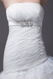 Elegant White Strapless Ruffled Wedding Gown Long Wedding Dress