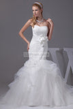 White Strapless Ruffled Mermaid Appliqued Wedding Dress