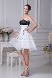 White And Black Strapless Sweet 16 Wedding Short Dress