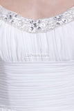 White Ruffled Beaded A-line Prom Evening Dress