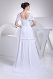 White Cap Sleeves Long Applique Prom Evening Dress