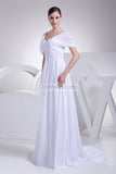 White Cap Sleeves Long Applique Prom Evening Dress