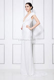 White Column Deep V-neck Formal Prom Dress