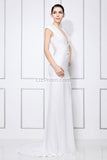 White Column Deep V-neck Formal Prom Dress