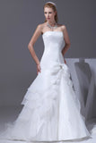 White Elegant A-line Strapless Wedding Dress Lace Bow Bridal Gown