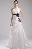 White Halter Applique Bridal Wedding Dress