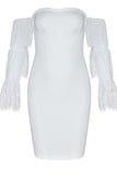 White Lace Strapless Bandage Party Dress With Sleeves