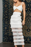 White Layered Tassel Trim Bandage Two Piece Dress