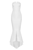 White Long Mermaid Strapless High Low Prom Dress