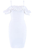 White Off-the-shoulder Ruffled Spaghetti Strap Bandage Dress