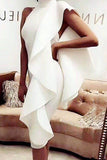 White Ruffle Slit Sexy Bandage Party Dress