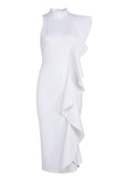 White Ruffle Slit Sexy Bandage Party Dress