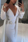 White Sequined V-neck Spaghetti Straps Bandage Dress