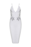 White Sequined V-neck Spaghetti Straps Bandage Dress