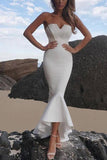 White Long Mermaid Strapless High Low Prom Dress