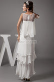 White Sleeveless Layered Ruffle High Low Evening Dress Dresses