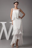 White Sleeveless Layered Ruffle High Low Evening Dress Dresses