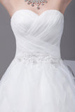 White Sweetheart Sleeveless Elegant Ball Gown Ruffled Wedding Dress